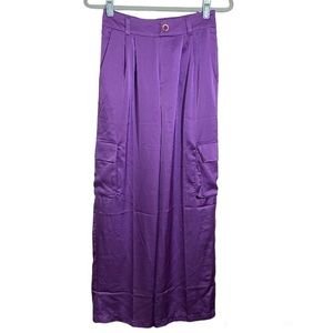 Purple Satin Cargo Pants High Rise Wide Leg Women’s Size Medium